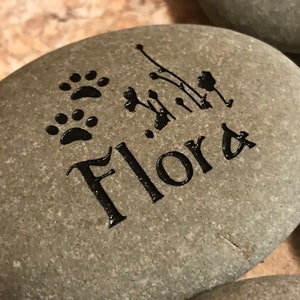 Engraved Natural Pet Memorial Rock Stone Black Lettering for Flower Garden Marker Desk Etched 3 to 3.5 Inch image 5