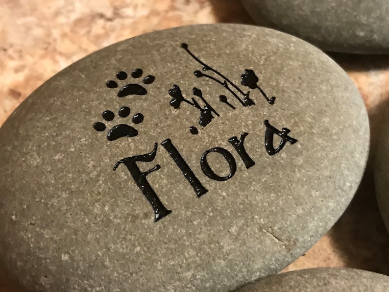 Engraved Natural Pet Memorial Rock Stone Black Lettering for Flower Garden Marker Desk Etched 3 to 3.5 Inch image 5