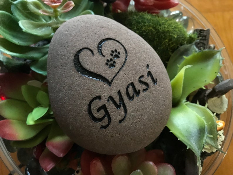 Engraved Natural Pet Memorial Rock Stone Black Lettering for Flower Garden Marker Desk Etched 3 to 3.5 Inch image 7