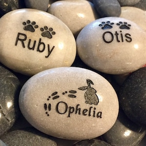 Pet memorial stone 1.5 - 2.5 inch river rock grave marker custom engraved and personalized pet stone