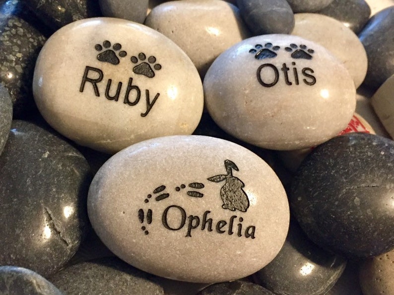 Pet memorial stone 1.5 - 2.5 inch river rock grave marker custom engraved and personalized pet stone 