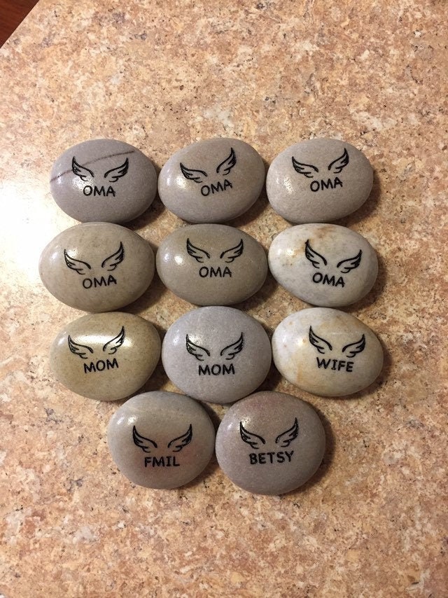 Custom Engraved 2 inch Etched Stone Lite Gray color Stones for Flower…