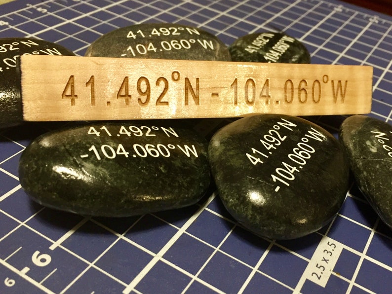 Custom Coordinates GPS LOCATION Engraved 2 3 Inch Etched Rock Etsy