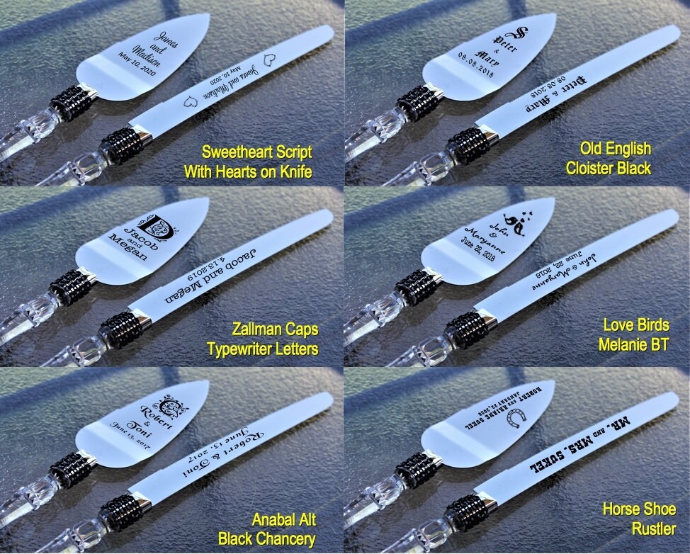 Personalized Wedding Party Cake Knife Server Set Faux Crystal Etsy