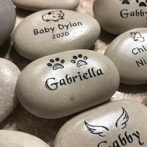 Engraved 2 Inch 50 cm Etched Stone natural color Stones for pet memorial