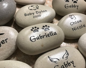 Engraved 2 Inch 50 cm Etched Stone Lite Gray / White color Stones for pet memorial