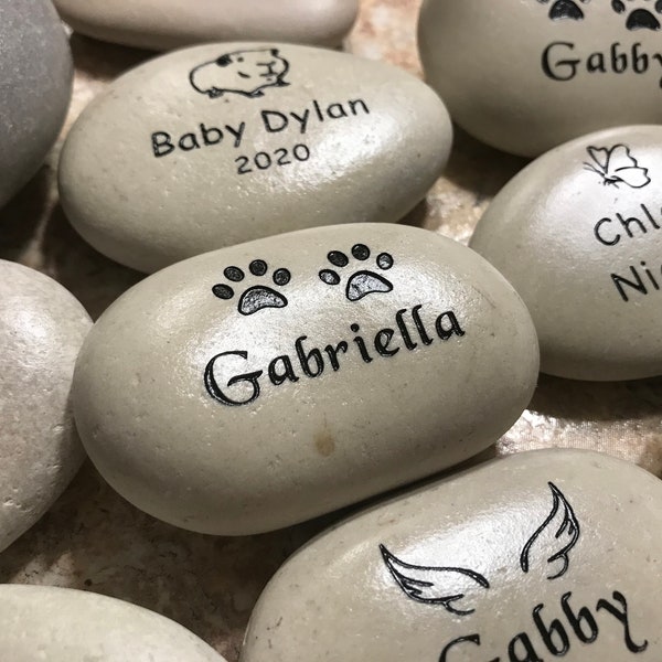 Engraved 2 Inch 50 cm Etched Stone Lite Gray / White color Stones for pet memorial
