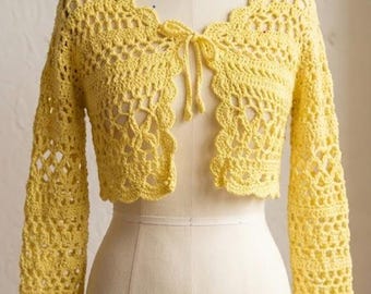 Handgemachte pastellgelbe Häkeljacke für Frauen