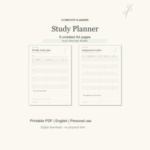 Study Planner Printable, Undated A4 PDF, 8 Pages - FlowState