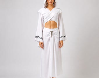 Prinses Zelda-kostuum, cosplay witte capuchon, fantasie koninklijke godin, middeleeuwse jurk outfit, Amidala