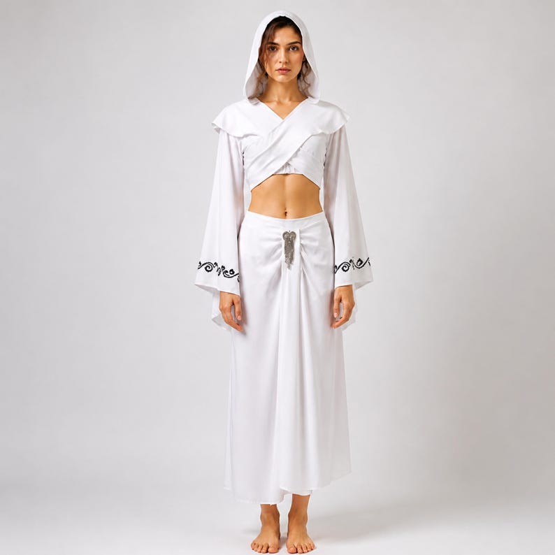 Princess Zelda Costume, Cosplay White Hooded, Fantasy Royal Goddess, Medieval Dress Outfit, Amidala