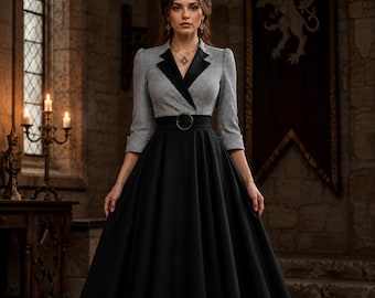 Dark Academia Dress, Victorian Gothic Vintage, Midi Gown, Cottagecore Retro, Elegance Fashion