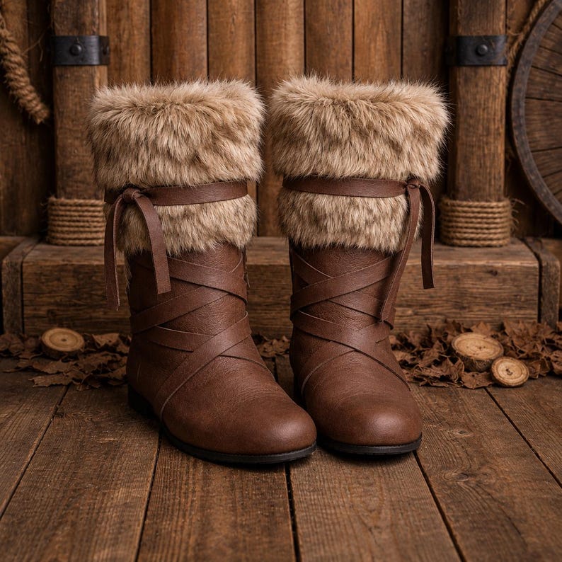 Medieval Viking Boots, Renaissance Leather Footwear, Fantasy Cosplay Shoes, Nordic Warrior, Costume Handmade