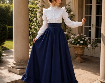 Victorian Dress, Cottagecore Outfit, Prairie Skirt, Regency Edwardian, Historical Modest Elegance
