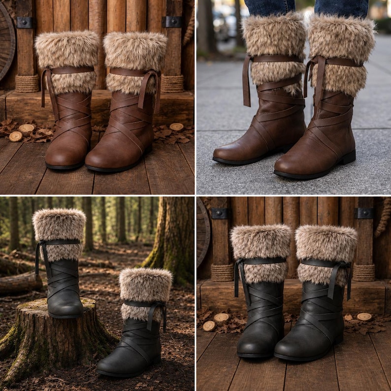 Medieval Viking Boots, Renaissance Leather Footwear, Fantasy Cosplay Shoes, Nordic Warrior, Costume Handmade