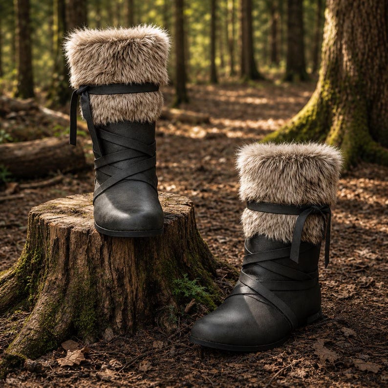 Medieval Viking Boots, Renaissance Leather Footwear, Fantasy Cosplay Shoes, Nordic Warrior, Costume Handmade