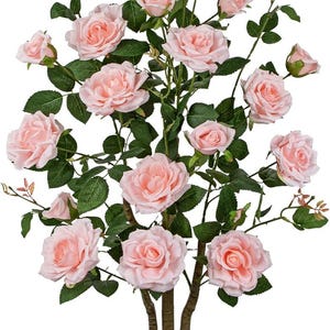 Artificial Camellia Tree 3FT Pink Faux Rose Tree in Pot, Pink Silk Flower Front Porch Decor