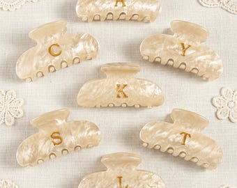 Personalized Monogram Hair Claw Clip, Set of Bridesmaid Gift, Custom Engraved Acetate Clip, Gold Monogram Claw Clip, Initial Hair Clip