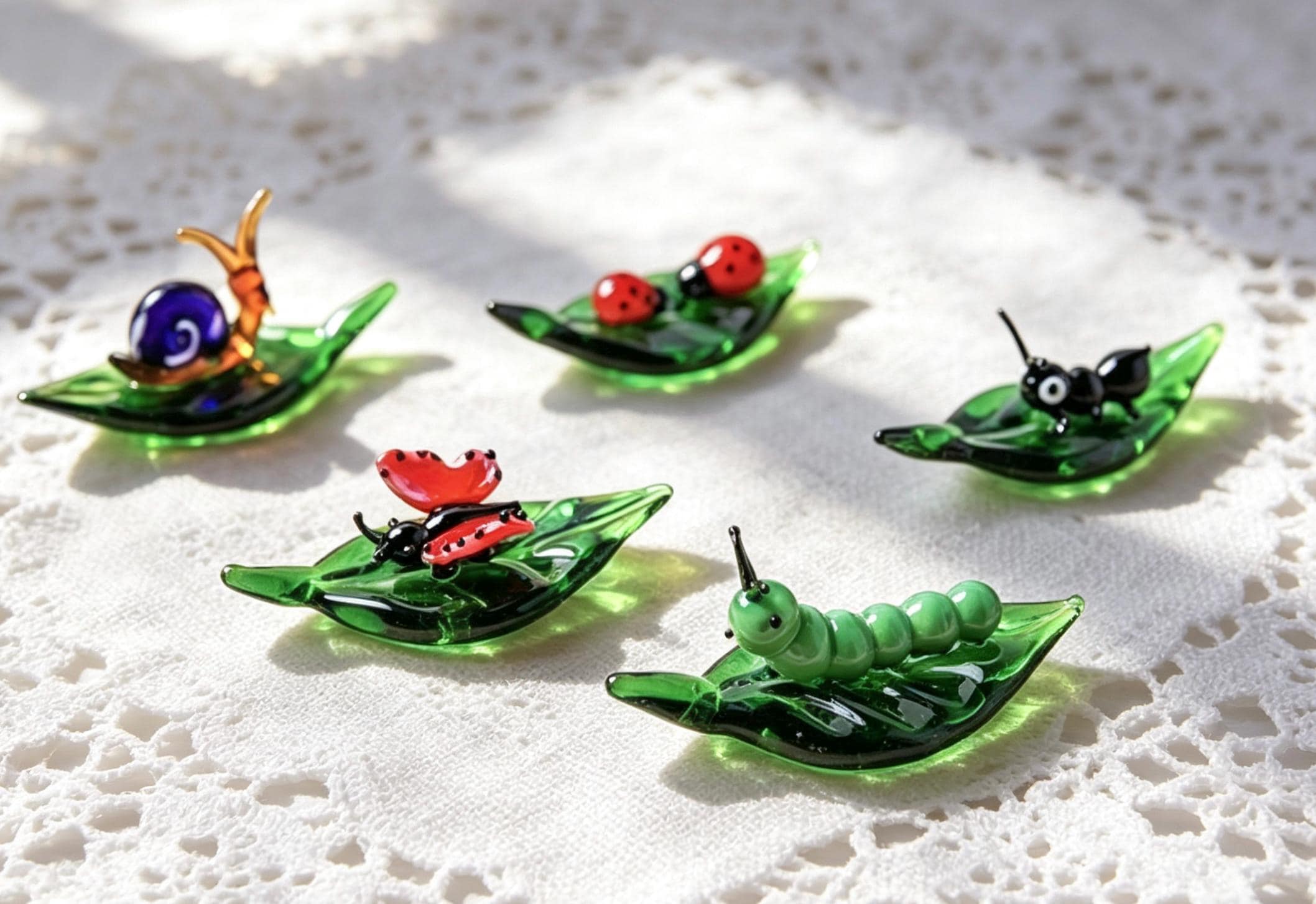 Glass Insect Figurines Set, Hand Blown Glass Bug Decor, Ladybug Snail ...