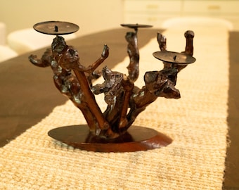 Vintage Driftwood Organic Wood Candelabra | Artisan Wooden Centerpiece