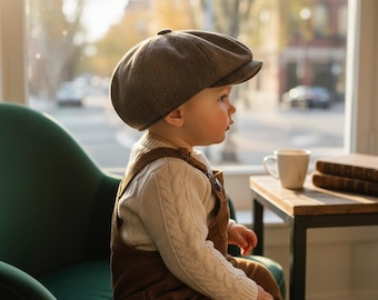 Children s Newsboy Cap in Herringbone Pattern for Vintage Style Outfits and Special Occasions