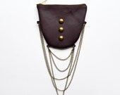 Art Bag, Chain Purse, Unique Leather Pouch, Leather Zip Pouch with Chains, Stud Purse