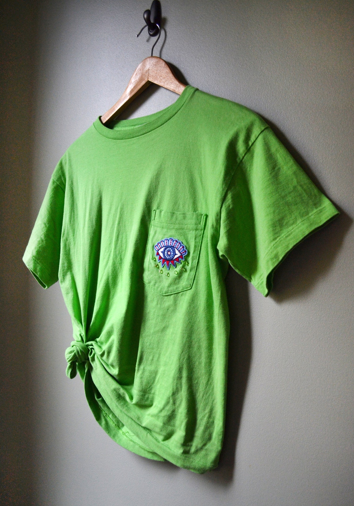 SALE Neon Green Cotton Gap T shirt eye patch pocket Etsy