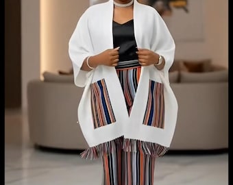 African Aso Oke  Boubou: Nigerian  kimono and pant sets. Kaftan Maxi Dress, Danshiki, Jalabia, wedding dress, rich Aunty vibes . 2 piece