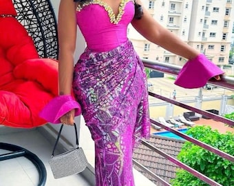 Handmade African Lace Wedding Dress: Elegant Cultural Gown, party dress