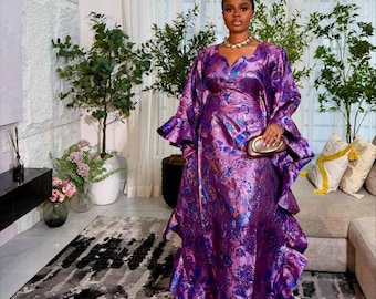 African Damask Boubou: Nigerian Kaftan Maxi Dress, Danshiki, Jalabia, wedding dress, rich Aunty vibes 2 piece