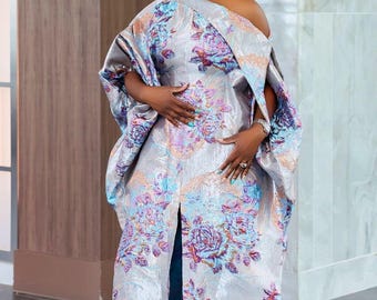 African Damask Boubou: Nigerian Kaftan Maxi Dress, Danshiki, Jalabia, wedding dress, rich Aunty vibes