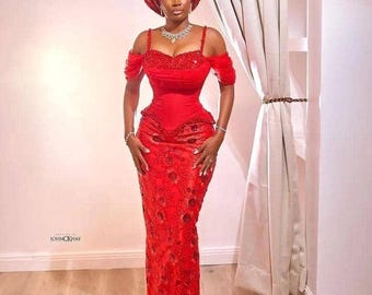 Handmade African Lace Wedding Dress: Elegant Cultural Gown, party dress