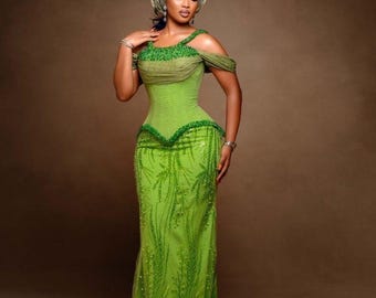 Handmade African Lace Wedding Dress: Elegant Cultural Gown, party dress