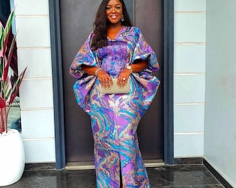 African Damask Boubou: Nigerian Kaftan Maxi Dress, Danshiki, Jalabia, wedding dress, rich Aunty vibes
