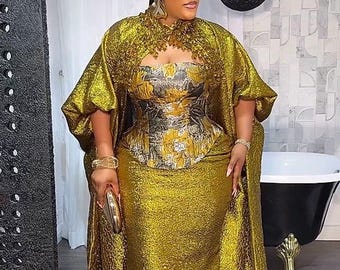 African Damask Boubou: Nigerian Kaftan Maxi Dress, Danshiki, Jalabia, wedding dress, rich Aunty vibes