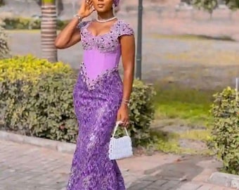 Handmade African Lace Wedding Dress: Elegant Cultural Gown, party dress