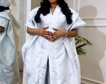 African Damask Boubou: Nigerian Kaftan Maxi Dress, Danshiki, Jalabia, wedding dress, rich Aunty vibes 2 piece