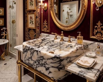 Calacatta Viola Marble Sink, Violet Veins (Handmade Countertop Basin)