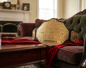 Big Gold World Heavyweight Championship Belt 4mm Brass | Real Leather Wrestling Title | Custom Engraved Nameplate Undertaker Trophy Gift
