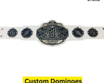 Cinturón de campeón de dominó personalizado - Trofeo premium para noches de juego - Premio personalizado para torneos de dominó - Regalo para el rey del dominó blanco y plateado