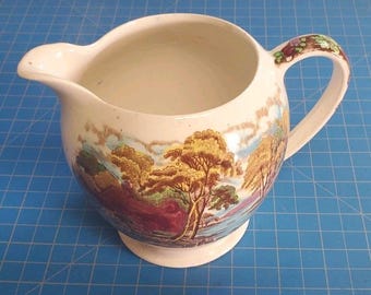 Vintage Sadler England keramische melkkan/roomkan met landschapsmotief uit de jaren 1940.
