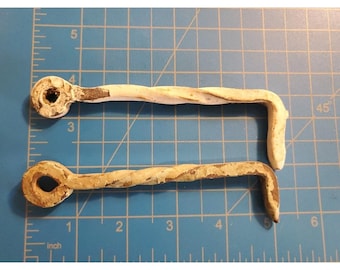 Pair Of Antique Twisted Wrought Iron Gate / Door Latch – 5" Long