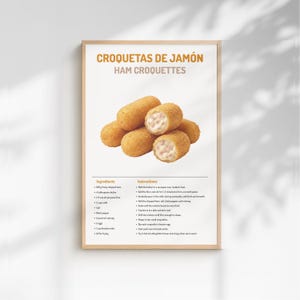 Croquetas de Jamon Recipe Poster | Spanish Tapas Art | Ham Croquettes Print | Spain Kitchen Decor | Culinary Wall Art