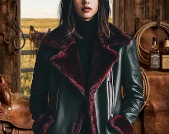 Giacca da aviatore vintage in montone, giacca bomber da donna in vera pelle di montone - Cappotto bomber in vera pelle di montone fatto a mano, caldo stile da aviatore invernale