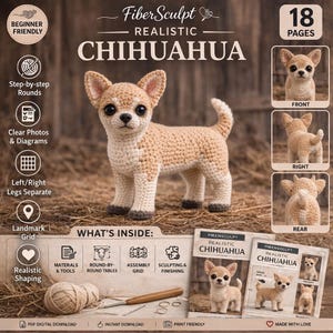 Realistic Chihuahua Amigurumi Crochet Pattern PDF, Mini Dog Plush Tutorial, Cute Crochet Puppy Toy, Digital Download