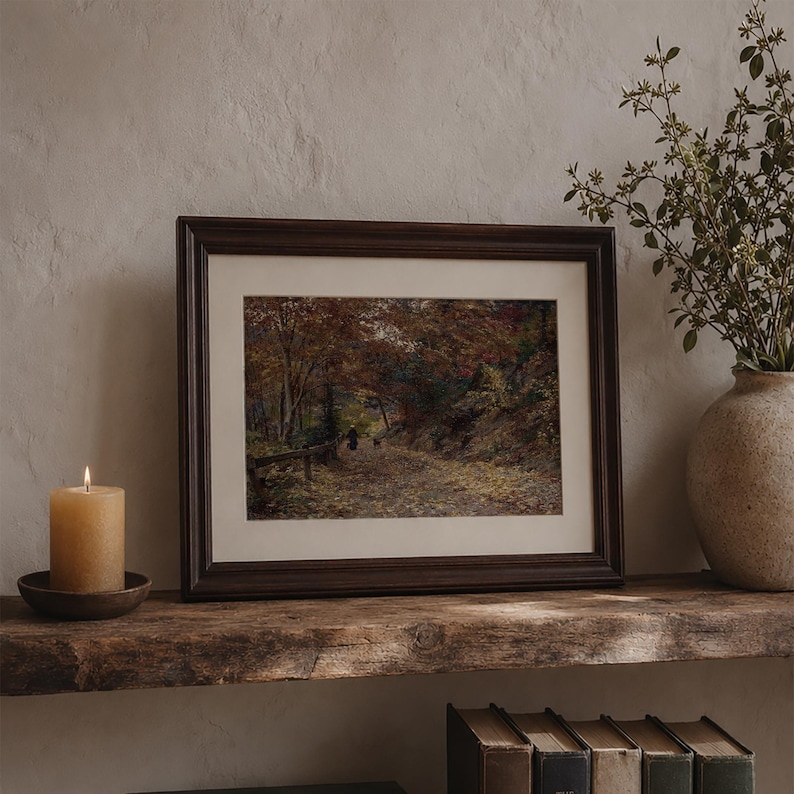 Vintage Autumn Woodland Print | Moody Fall Landscape Wall Art Digital Download imagen 12