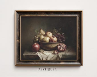 Cuadro vintage de naturaleza muerta con frutas / Decoración otoñal para el comedor (Descarga digital)