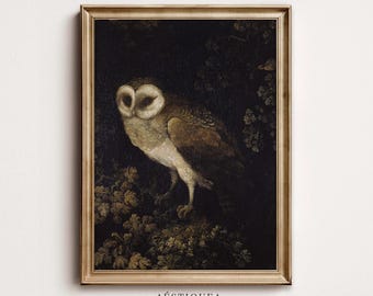 Vintage Owl Painting Print | Moody Halloween Wall Art | Dark Academia Decor