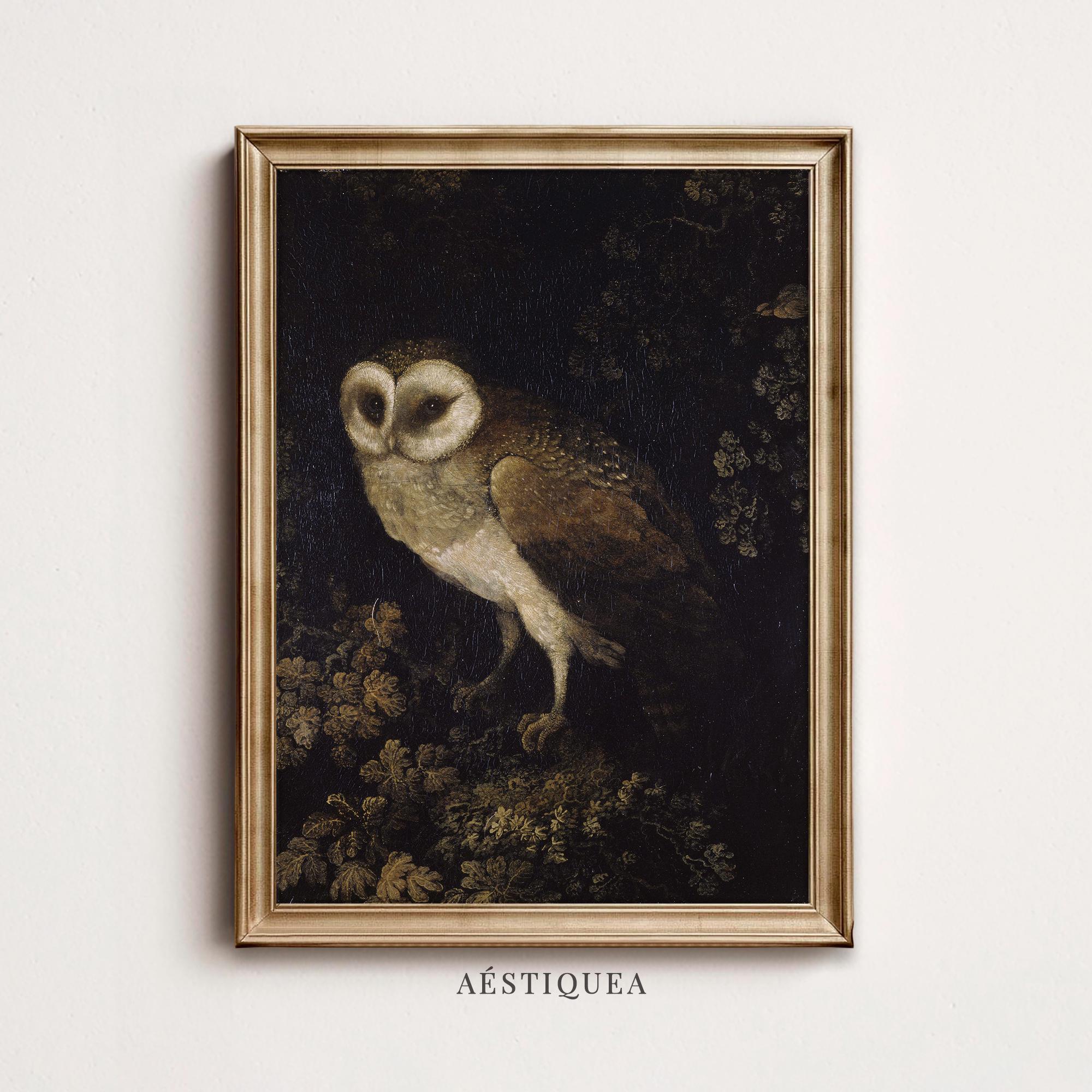 Vintage Owl Painting Print | Moody Halloween Wall Art | Dark Academia Decor