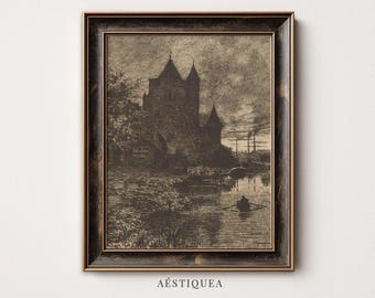 Vintage Castle Wall Art | Gothic Halloween Print | Dark Autumn Decor Digital Download